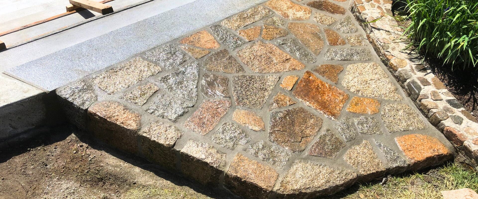 Newly constructed stone pathway outside a home in Boston, MA.