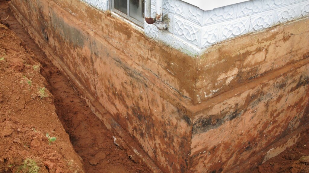 Concrete slab foundation of a house.