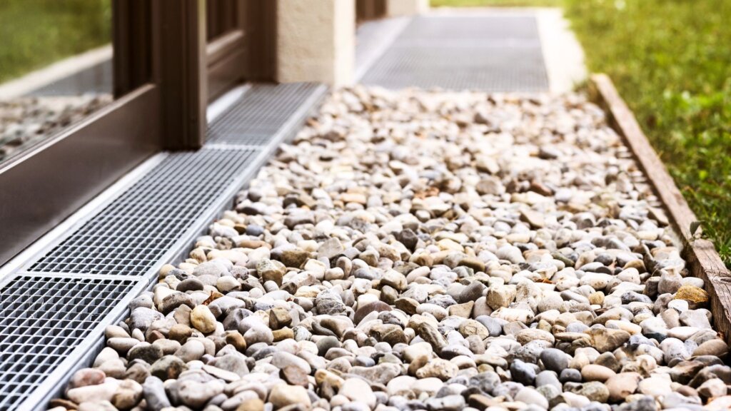 French drain system in backyard in Boston, MA.