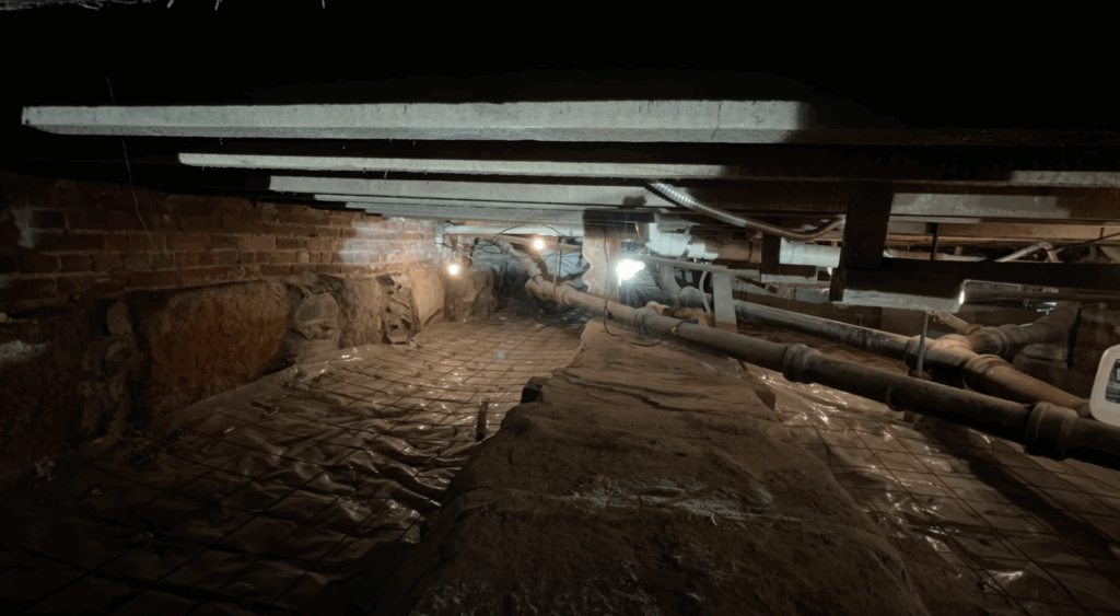 Crawl space with vapor barrier in Boston, MA.