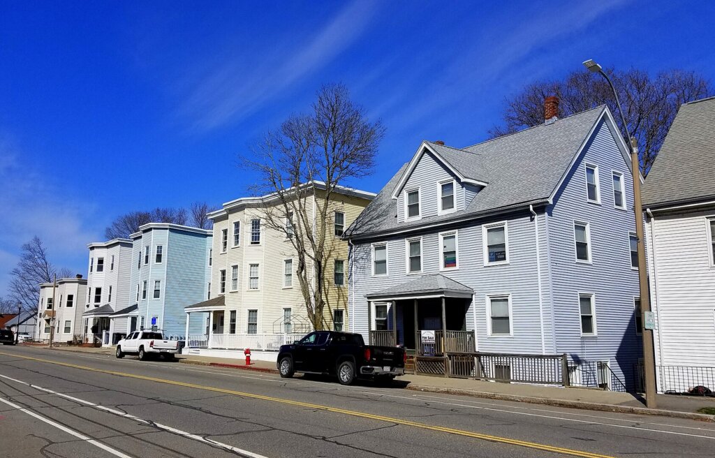 Row of houses on Massachusetts Avenue in Arlington, MA