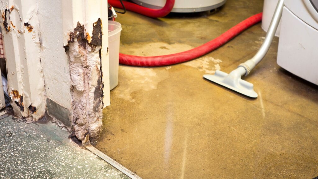 Basement moisture damage causing deterioration of interior wall materials and finishes