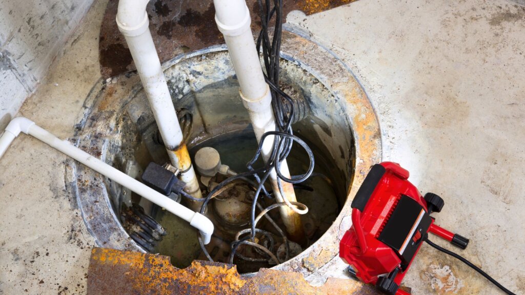 Basement waterproofing sump pump system installed to remove water and help keep the basement dry