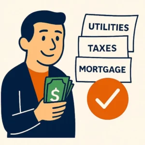 Illustration of seller receiving cash with utility and mortgage costs — fast mobile home closing in Arizona.