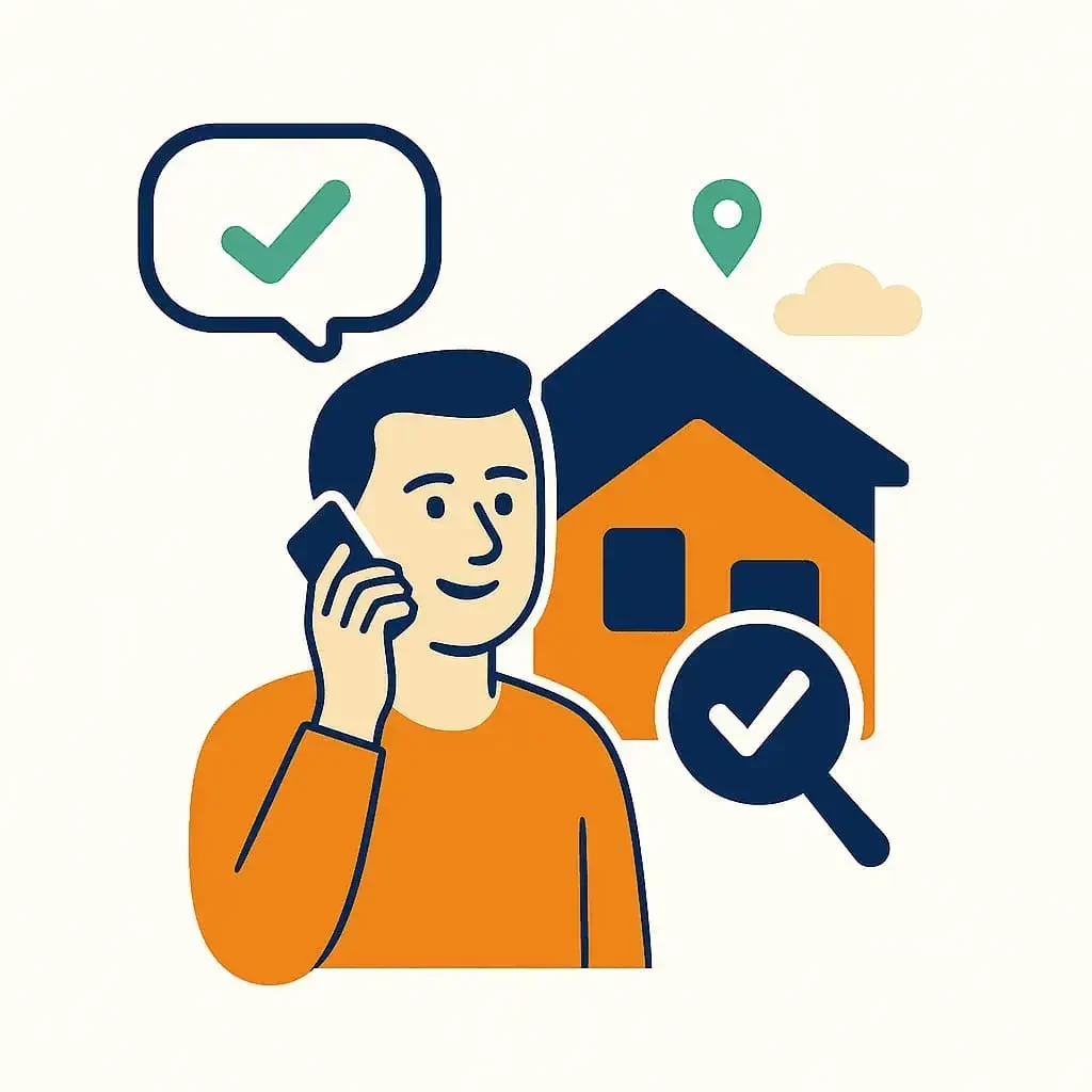 Illustration of buyer on phone discussing mobile home criteria — step 2 of selling process in Arizona.