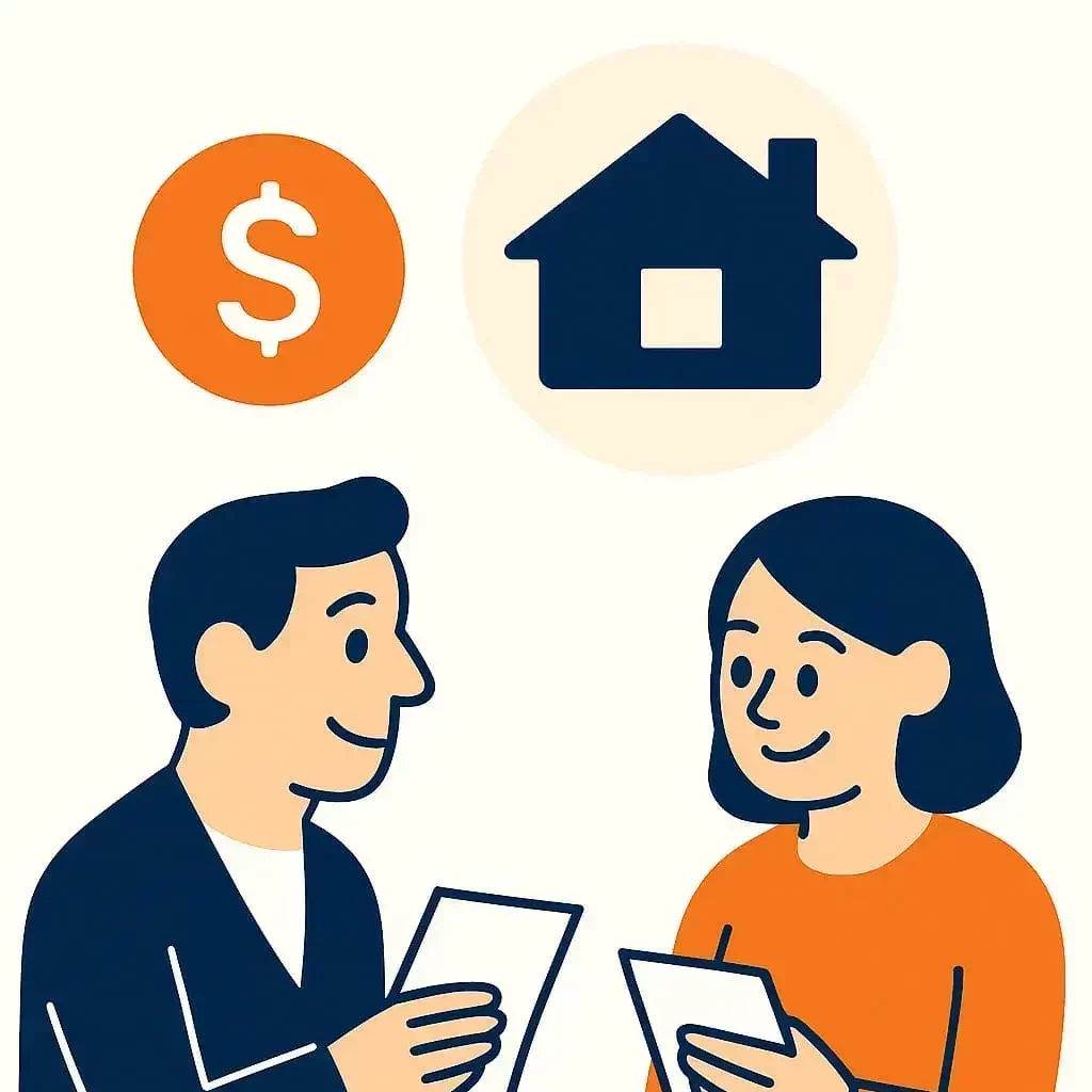 Illustration of sellers discussing cash offer — step 3 of mobile home selling process in Arizona.