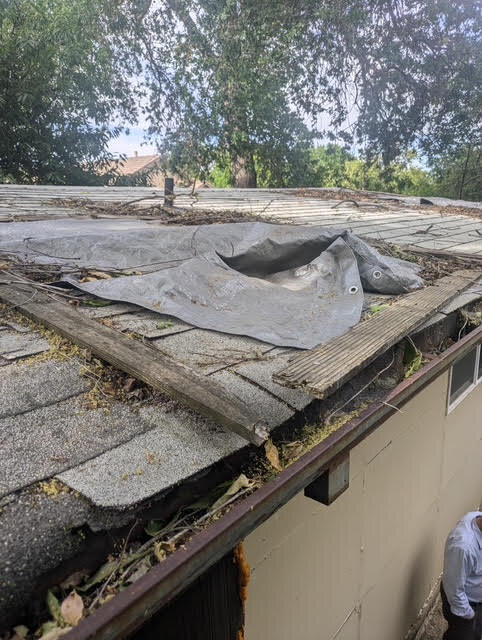 Roof repair work in progress