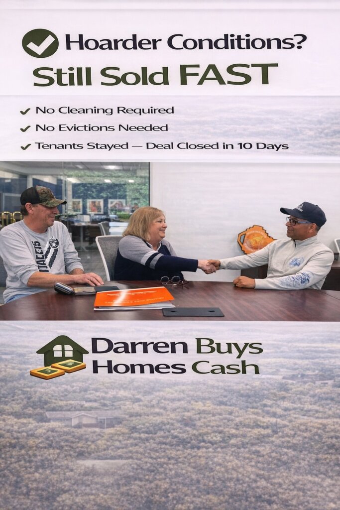 darren and sellers on closing day shaking hands after he bought their rental with tenants inside and closed in 10 days