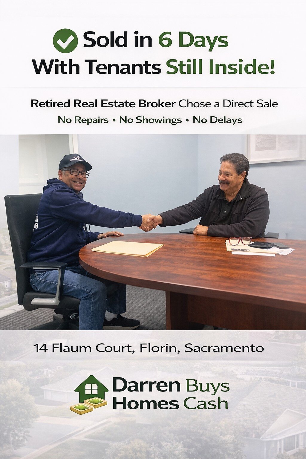 Darren bought this retired real estate brokers rental located in Florin sacramento in 6 days with tenants inside. This is them at First American Title in Elk Grove
