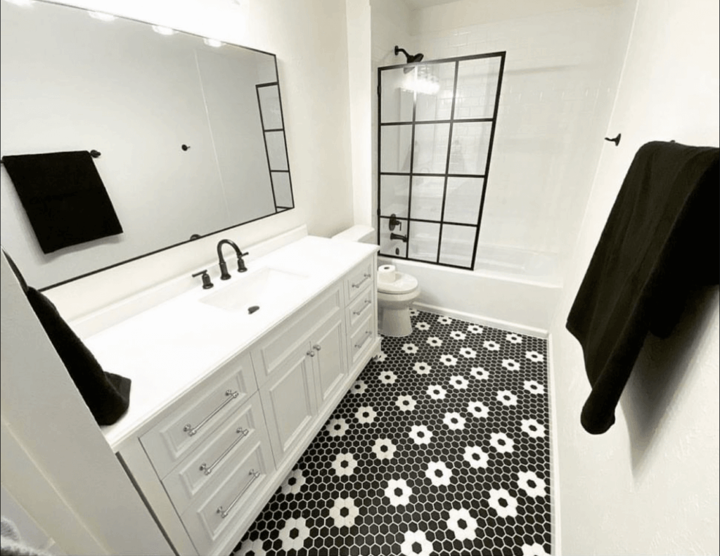 black and white bathroom remodel