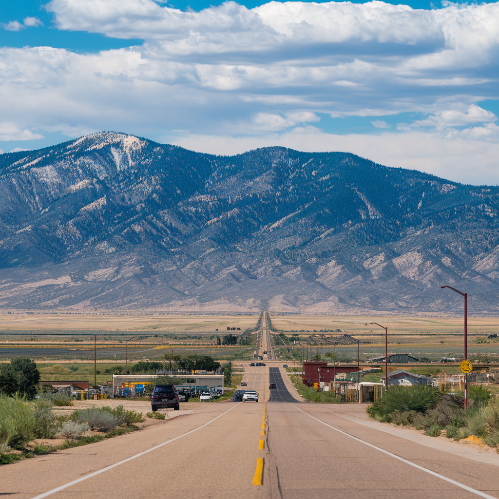 Open Road in Grand Junction Colorado with Mountains in Background