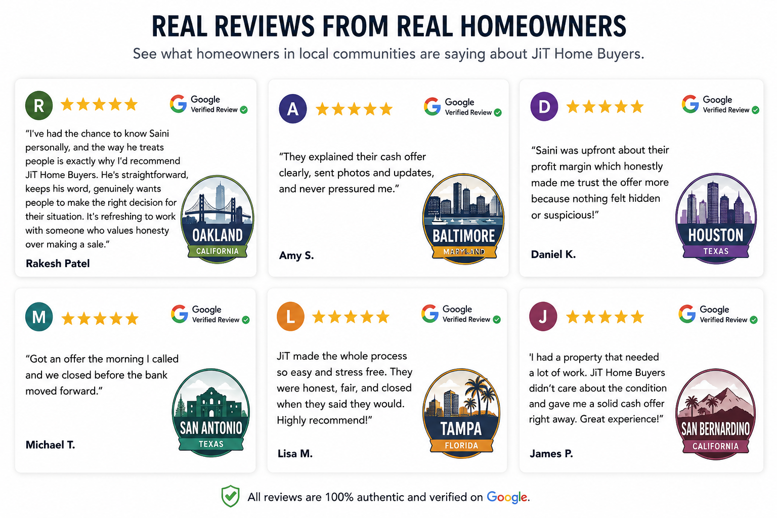 Real Reviews from real homeowners that we have bought houses from