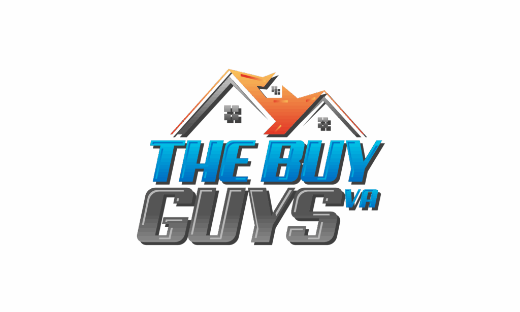 Logo for The Buy Guys VA, a Virginia real estate investment company that buys houses for cash in any condition, featuring bold blue and silver text with a house roof design.