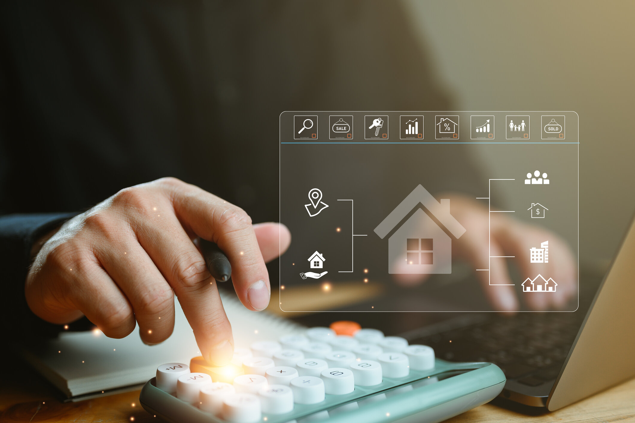 Person using calculator and laptop to estimate offers when you sell house fast in Alvin TX.