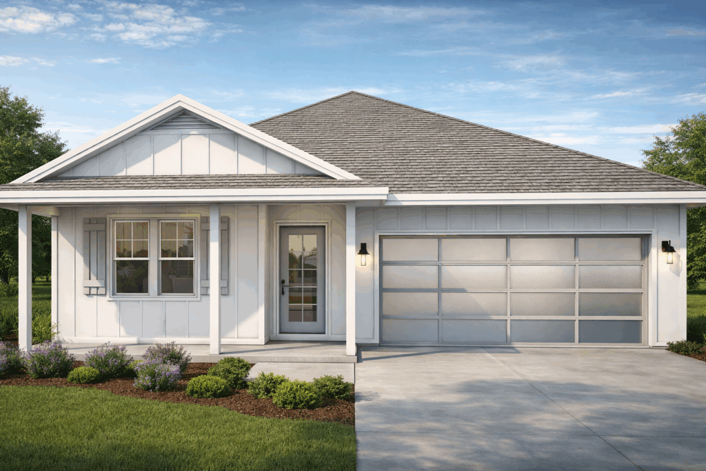 Conceptual front exterior rendering of a planned new construction home in Covington Louisiana
