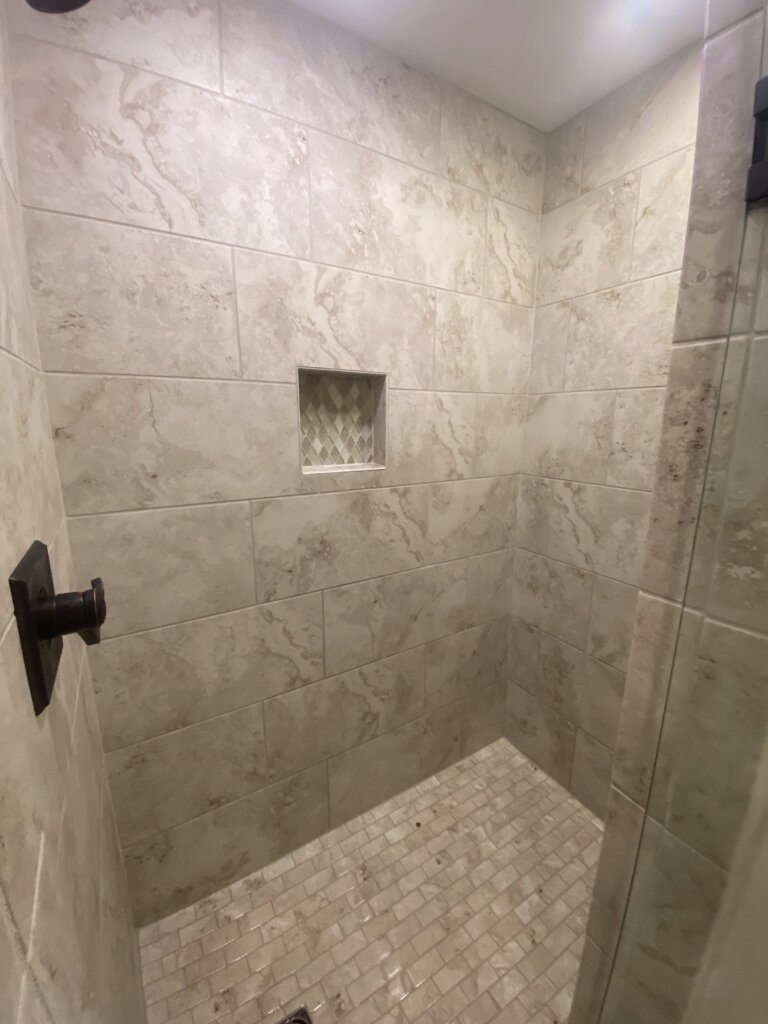 tile shower renovation mandeville la custom niche walk in shower bathroom remodel