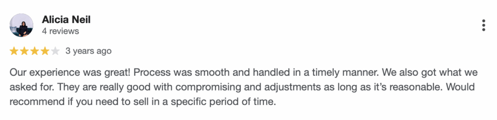 5 star customer review about East Coast Home Buyers