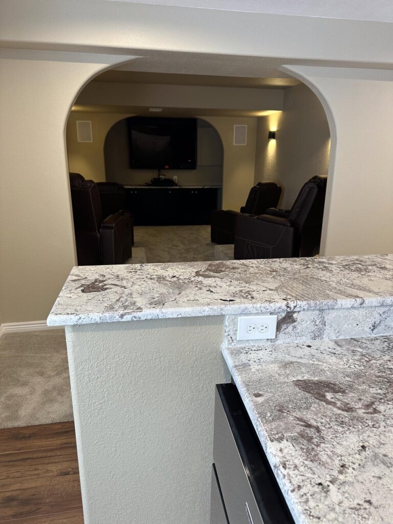 basement home theater and wet bar