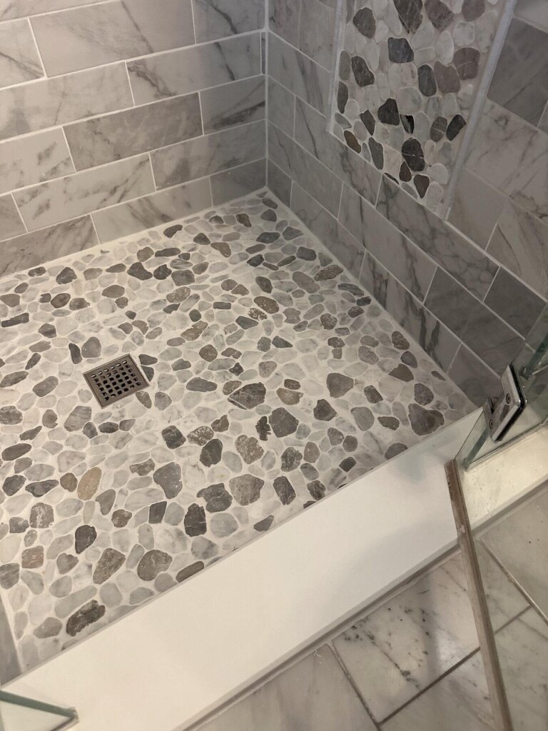 bathroom pebble shower floor and bench
