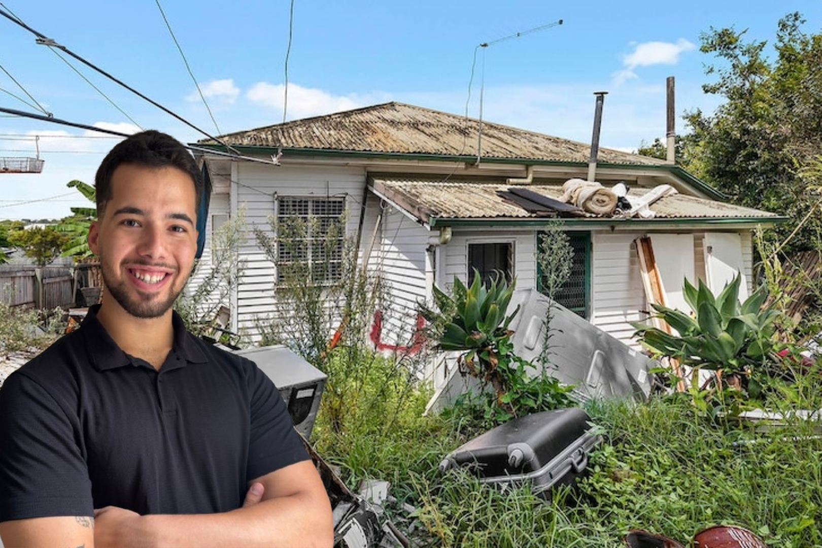 Isaac from Family Home Buyers in front of tear down property