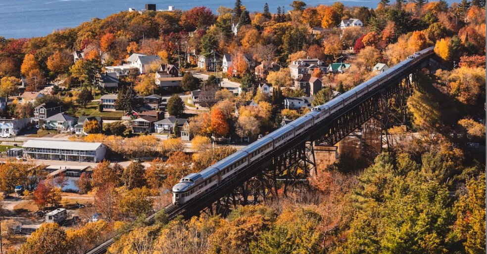 Small town in Ontario with train
