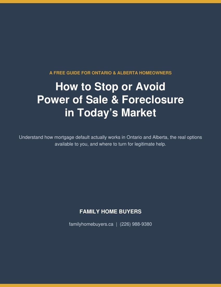 Free guide cover: How to Stop or Avoid Power of Sale and Foreclosure in Ontario or Alberta