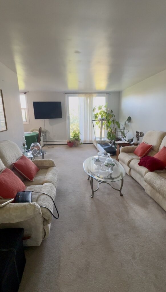 Dated living room interior showing a furnished home without staging or repairs