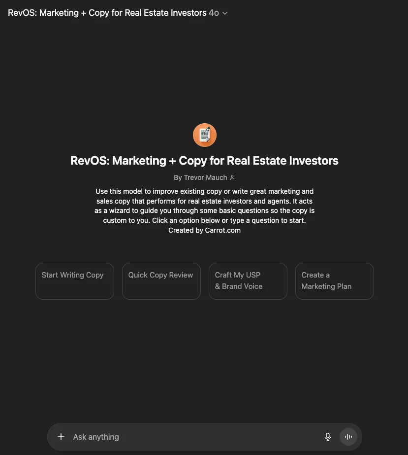 Carrot's free resource: Marketing Copy GPT