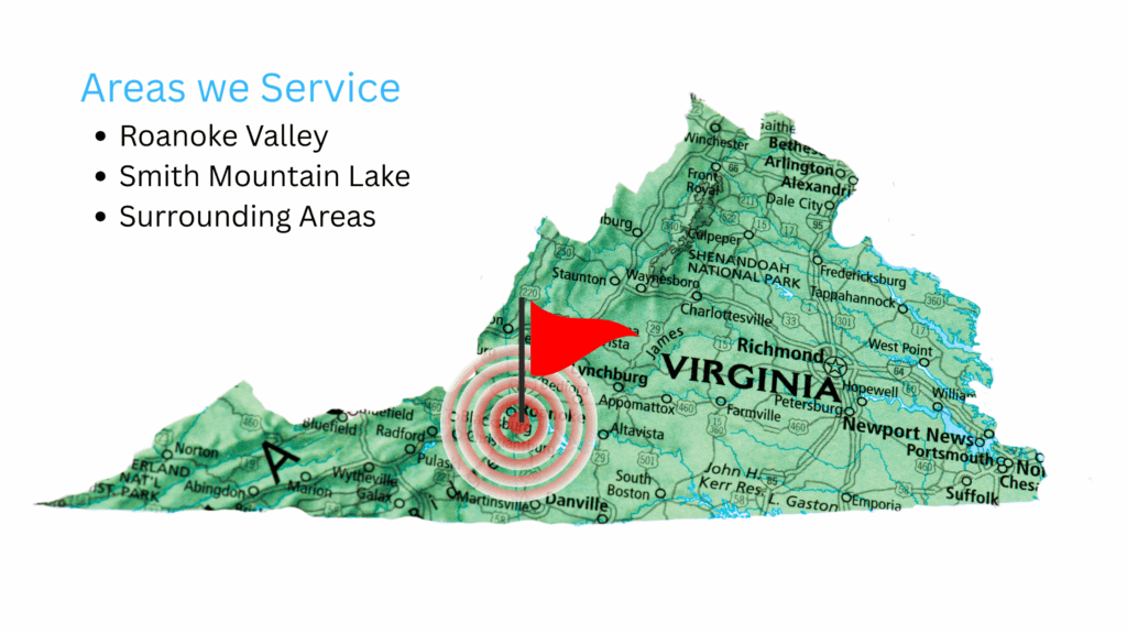 Map of Virginia, we serve Roanoke Valley, Smith Mountain Lake