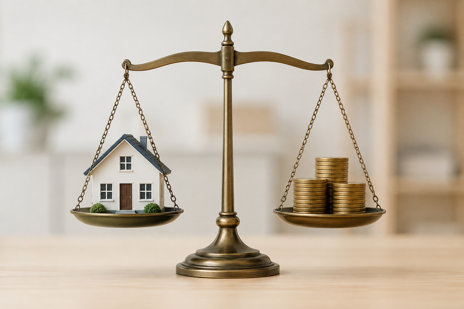 A small scale balanced with a house model, representing a fair cash offer