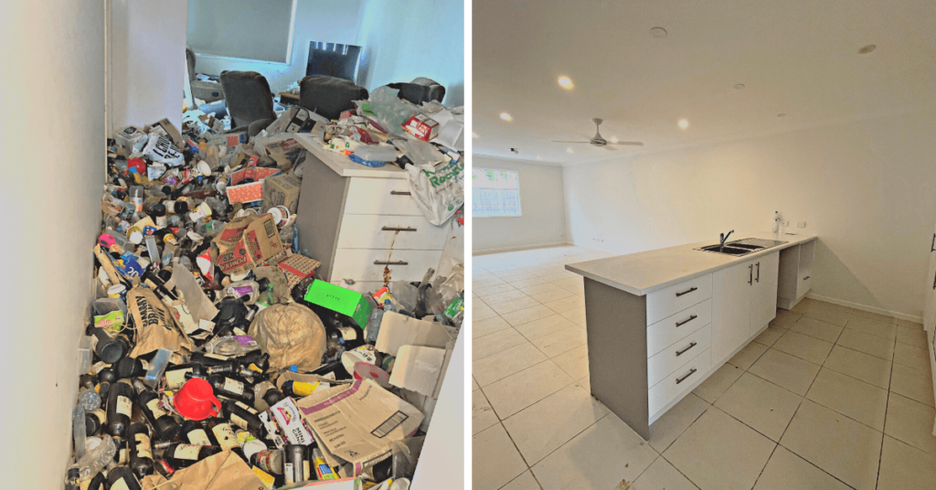 Cluttered hoarder house interior before an as-is home sale in Knoxville, Tennessee