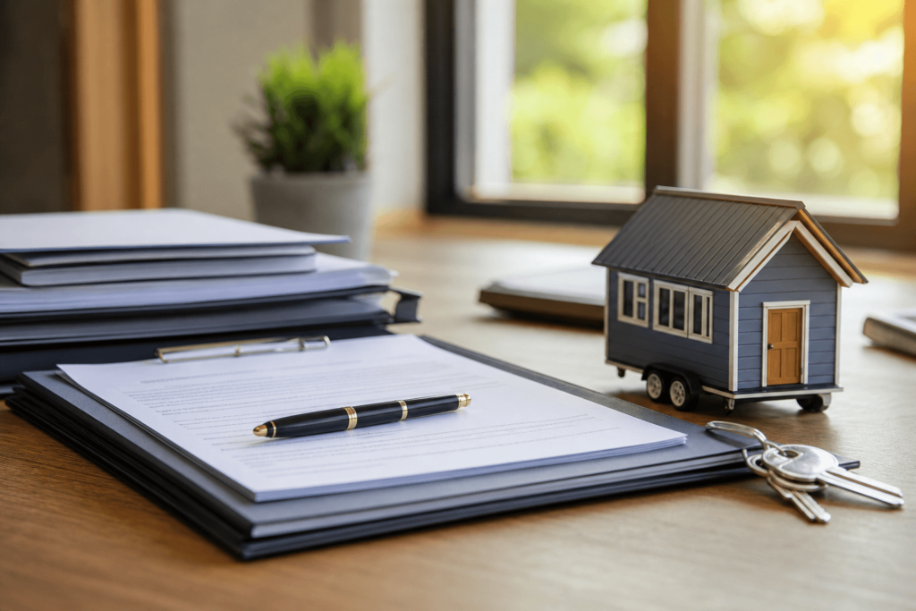 Homeowner reviewing a deed and mortgage statement before selling a house