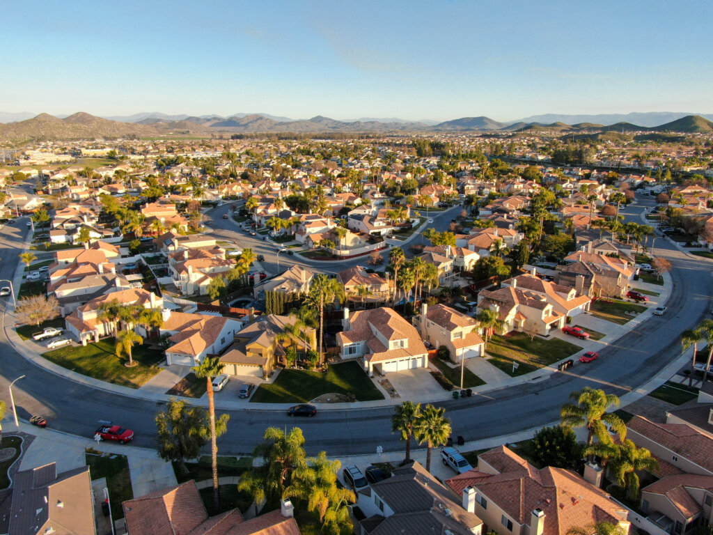 Aerial view of homes across a large suburban community