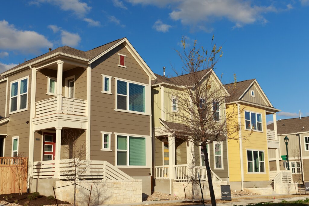Multi-story residential homes in an urban neighborhood