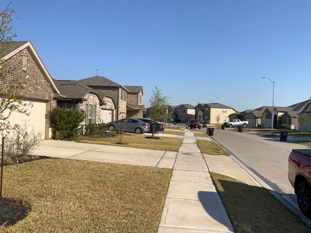 Residential street with homes in a Minnesota suburb