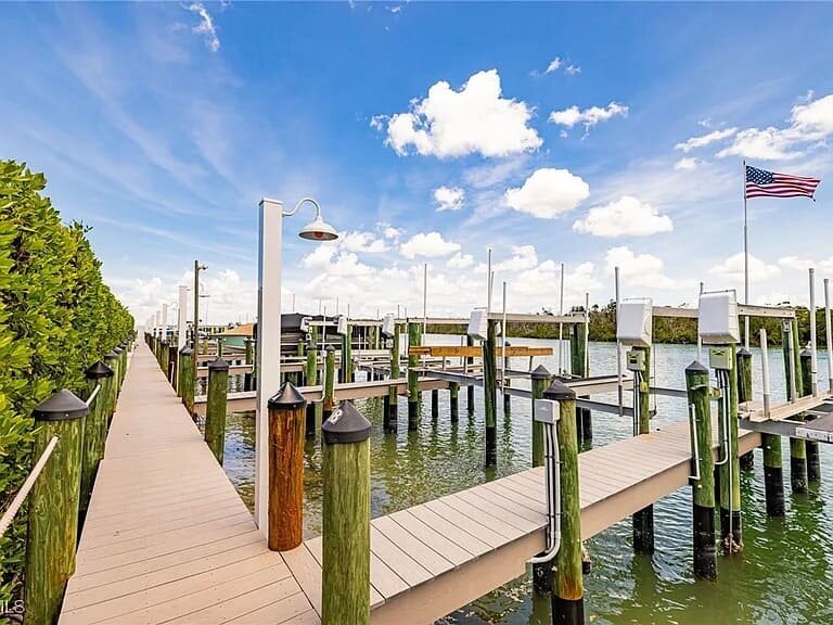 Community boat dock on the bay