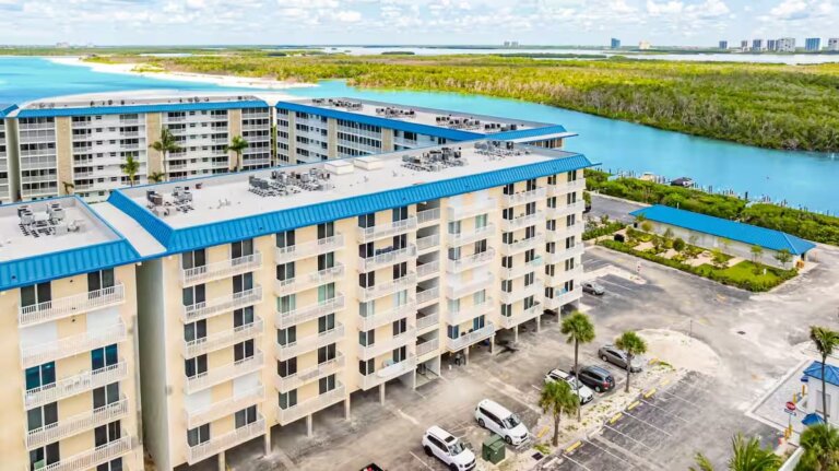 Aerial view of Bonita Beach Club beside the bay