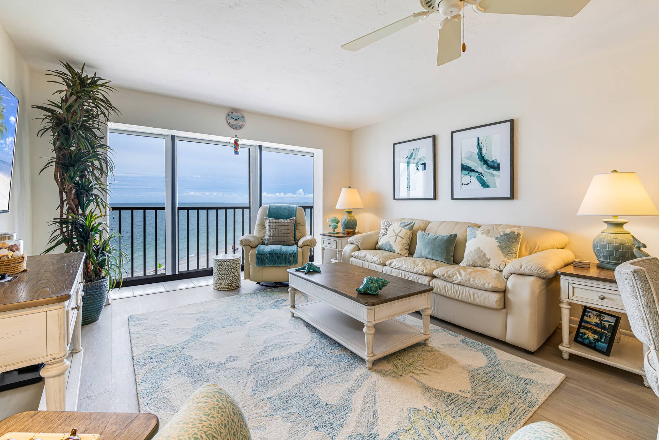 Seascape Endless Blue living room with Gulf views, a Bonita Springs vacation rental