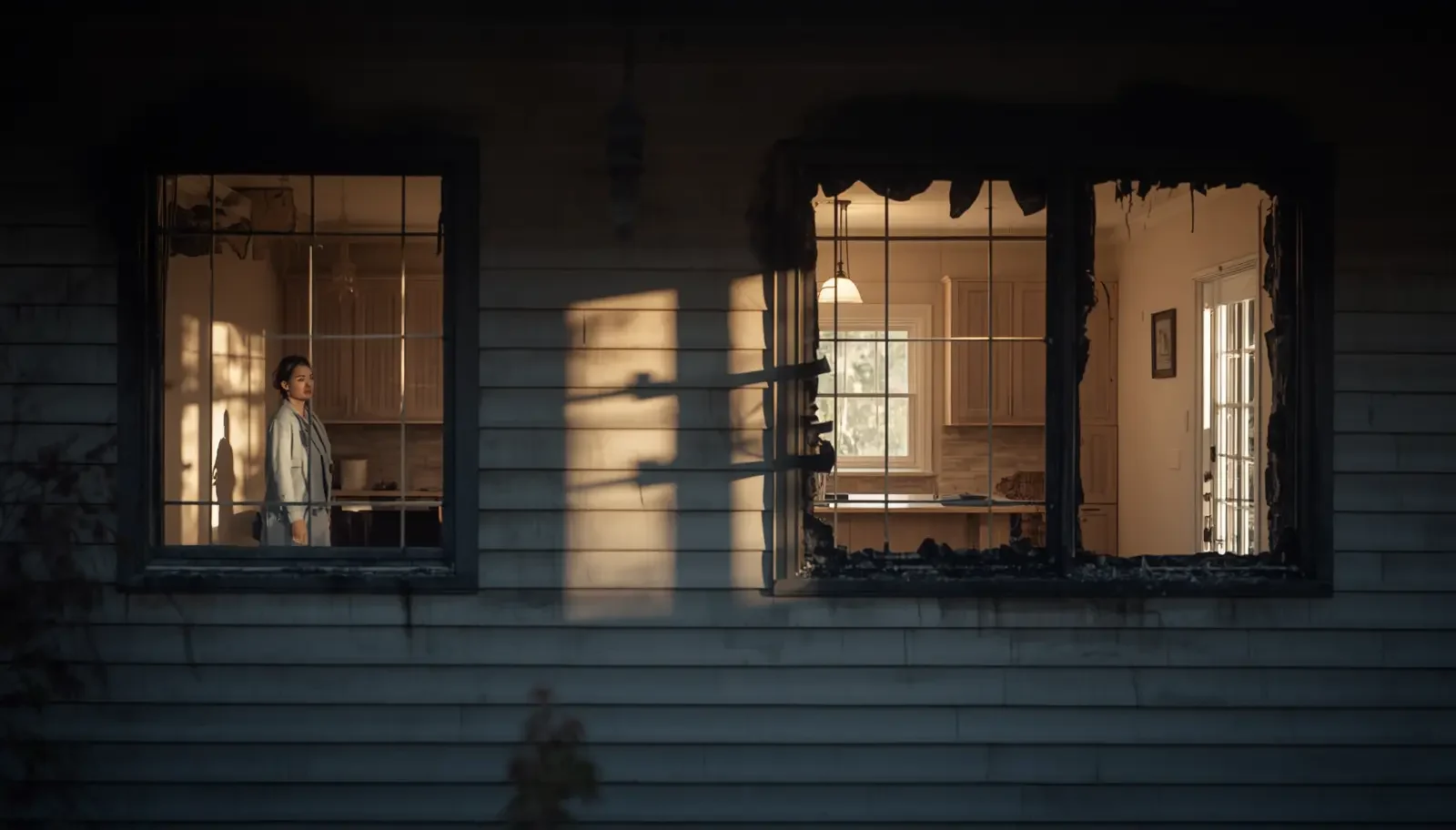 Homeowner standing inside a damaged property while planning to sell a fire damaged house in Maryland