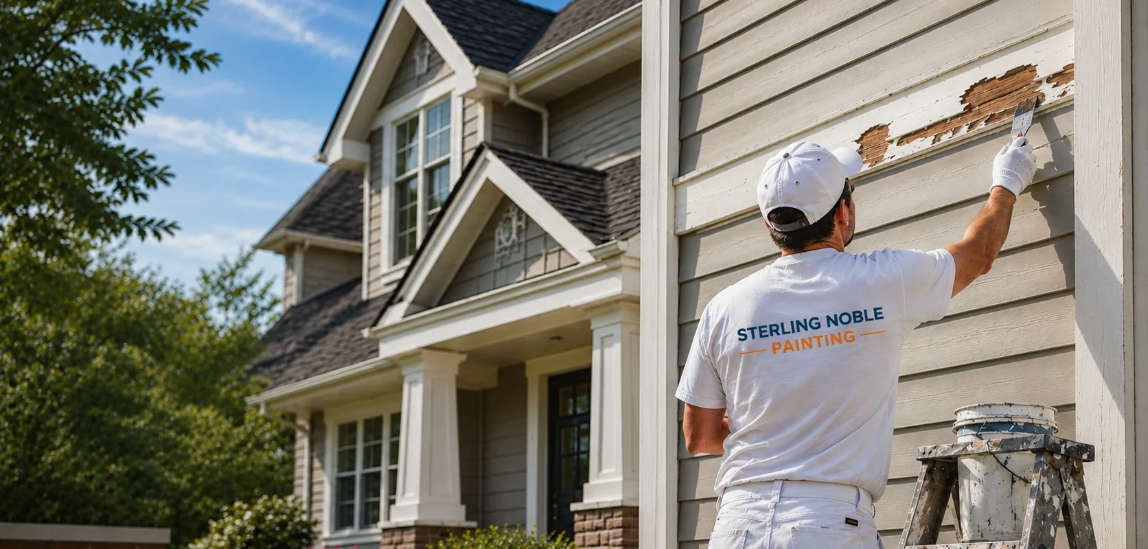 Exterior siding and trim repair services by Sterling Noble Painting on a residential home