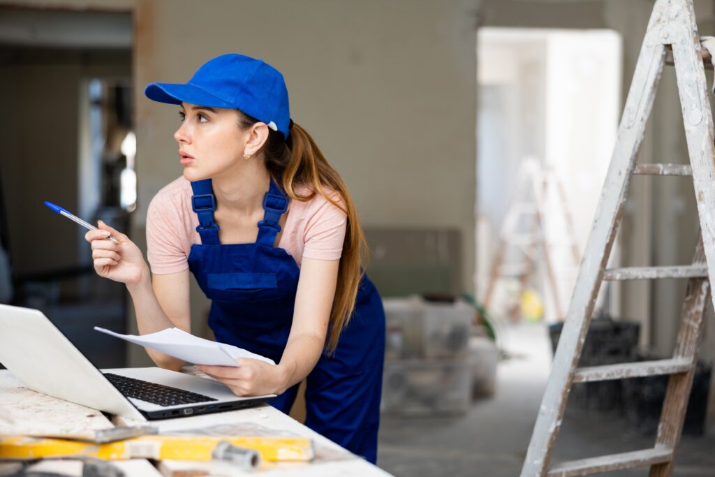 female contractor using a computer