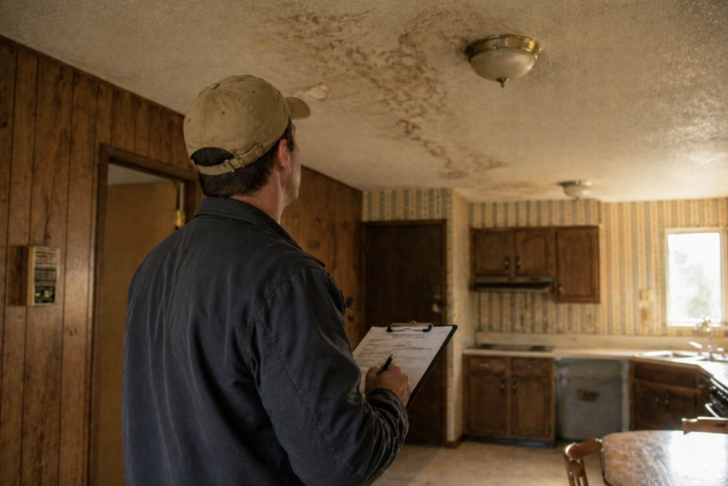 Contractor inspecting inherited home repairs Everett WA — sell house as-is no repairs Snohomish County