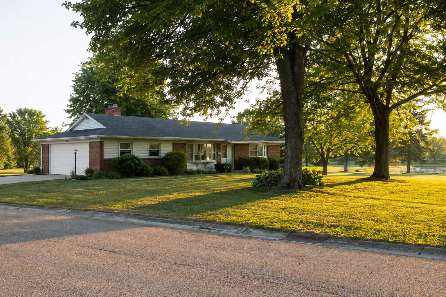 Well-kept dated ranch home on a large corner lot in Indiana