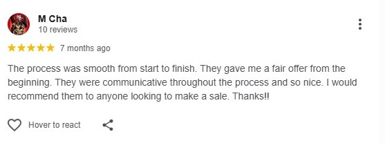 5-star Google review from a Regina area homeowner who sold their house for cash to SellHouseCashSask