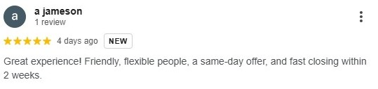 5-star Google review from a Steinbach area homeowner who sold their house for cash to SellHouseCashSask