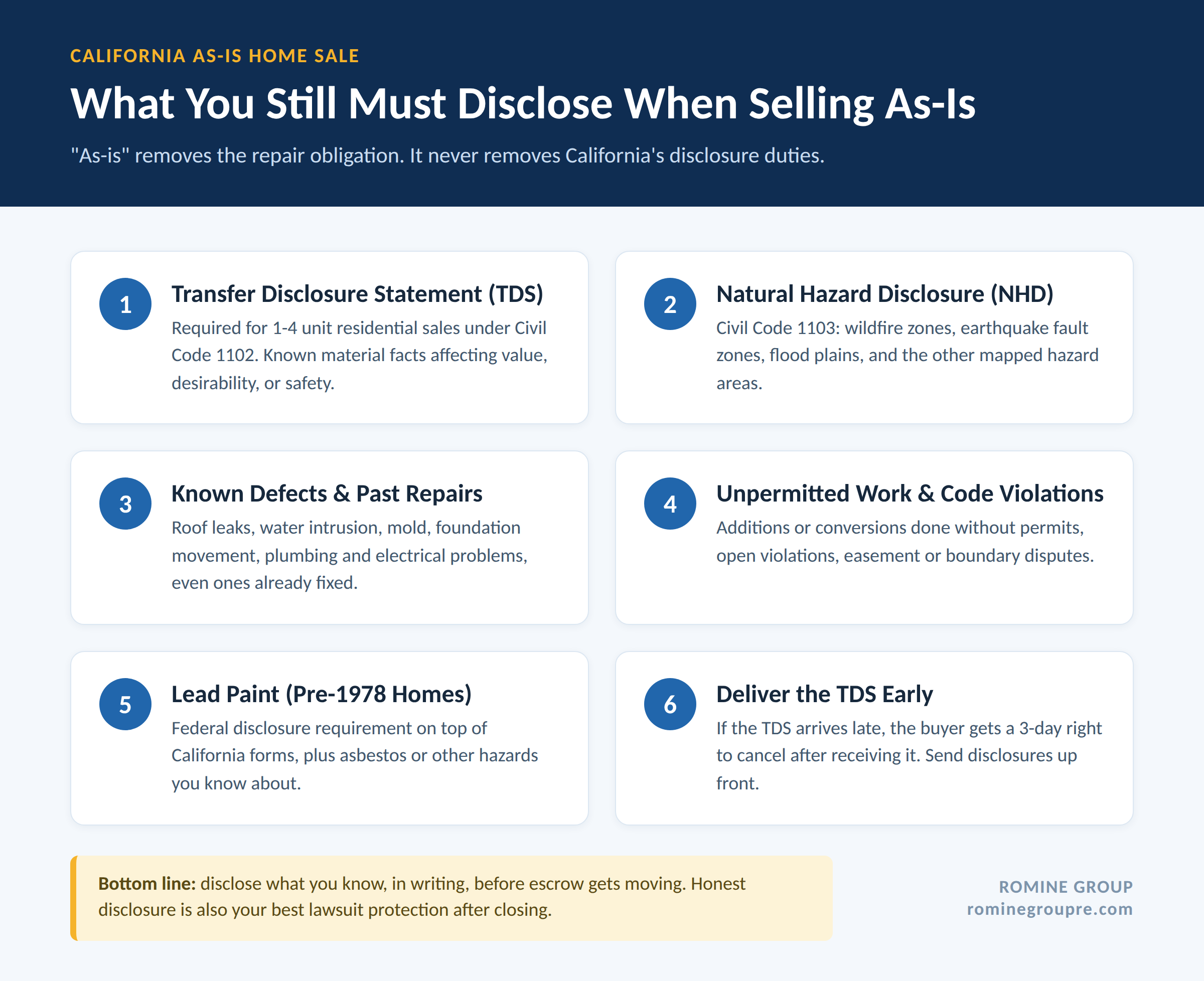California as-is home sale disclosure checklist with TDS and natural hazard disclosure