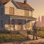 City inspector at a boarded-up vacant Birmingham house
