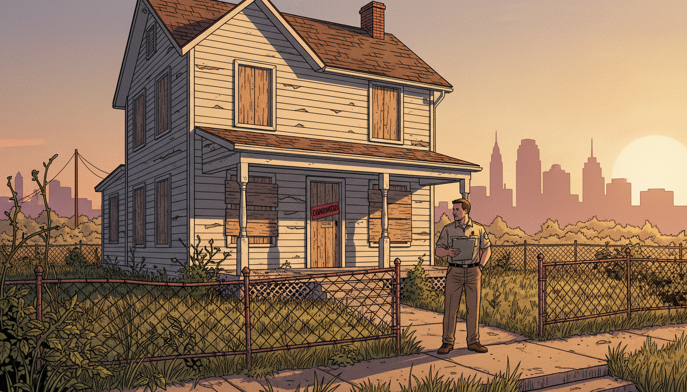 City inspector posting a notice at a vacant Birmingham house