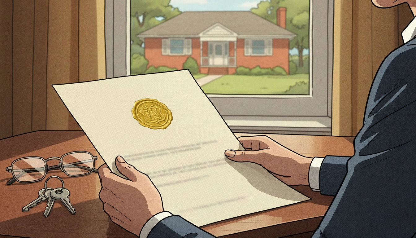 Vacant Birmingham house with legal documents, title fraud concept