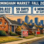 Birmingham housing market update fall 2026 infographic: $189,832 median price, 59 days on market, 6 months of supply